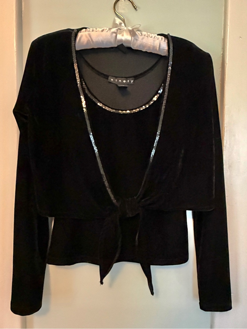 🌹 ninety brand Black Velvet Tie-Front Women's jacket and Top with Sequin Trim